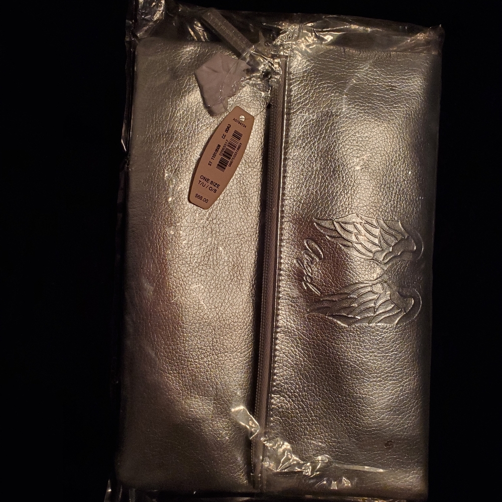 NWT Victoria Secret silver zipper foldover clutch